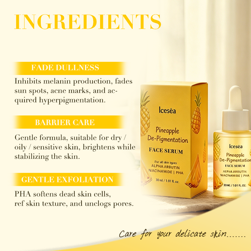 Icesea OEM Pineapple De-Pigmentation Serum, Brightening Face Serum with Alpha Arbutin & Niacinamide(pic3)