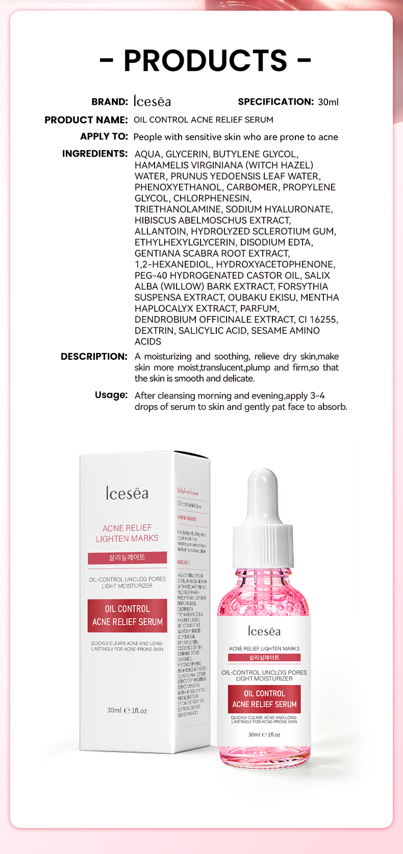 OEM ODM SA Salicylic Acid Acne Treatment Serum Clear Breakouts Shrink Pores Fade Post Acne Marks Oil Balancing Facial Essence(pic6)