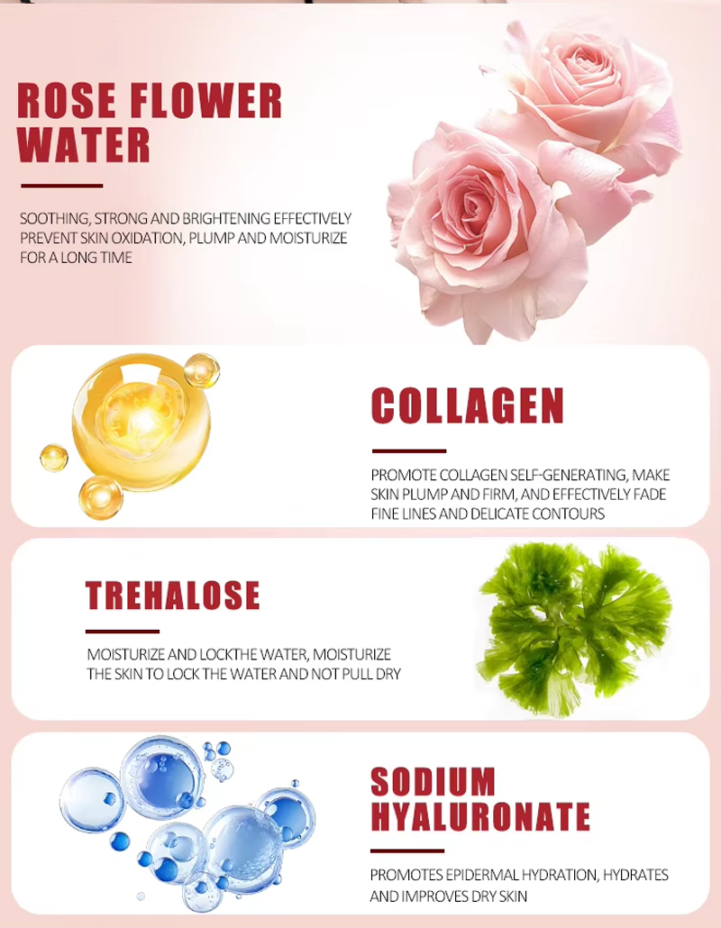 OEM Bio Collagen Hydrogel Facemask Trehalose Rose Water Anti Wrinkle Firming Plumping for Dry Skin Private Label(pic4)