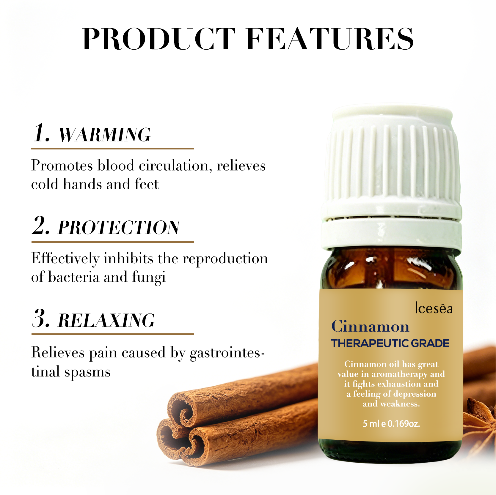 OEM ODM Pure Cinnamon Essential Oil 5ml Warm Cozy Scent Soothe Tired Mood Diluted Body Massage Home Aromatherapy Mini Trial Oil(pic3)