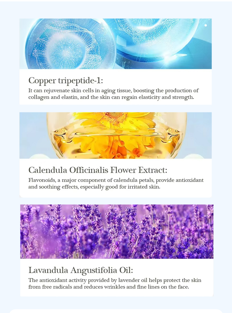 OEM Copper Tripeptide GHK-Cu Face Serum Calendula Officinalis Anti Wrinkle Firming Lifting for Mature Skin Private Label(pic4)